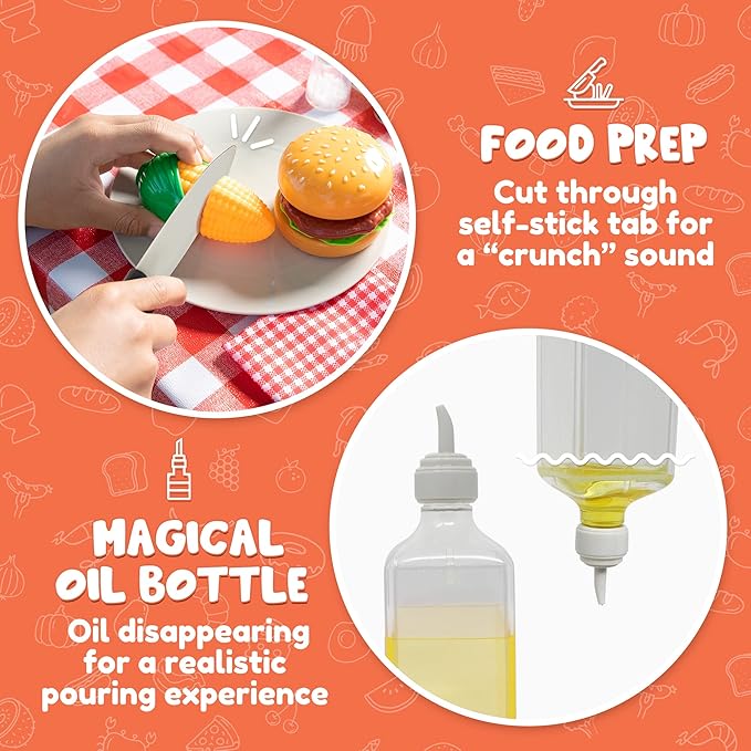 JOYIN 34 PCS Kitchen Toy Set, BBQ Play Grill, Cooking Toy Set, Little Chef Play, Kids Grill Playset Interactive BBQ for Kids with Light & Sound, Christmas Birthday Gift for Boys Girls