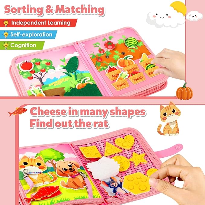 GOLIYEAN Montessori Busy Book for Toddlers 1-3, Busy Board Montessori Toys for 1 Year Old Girl Birthday Gifts, Educational Learning Sensory Activity Books, Quiet Book Travel Toys for Airplane Car