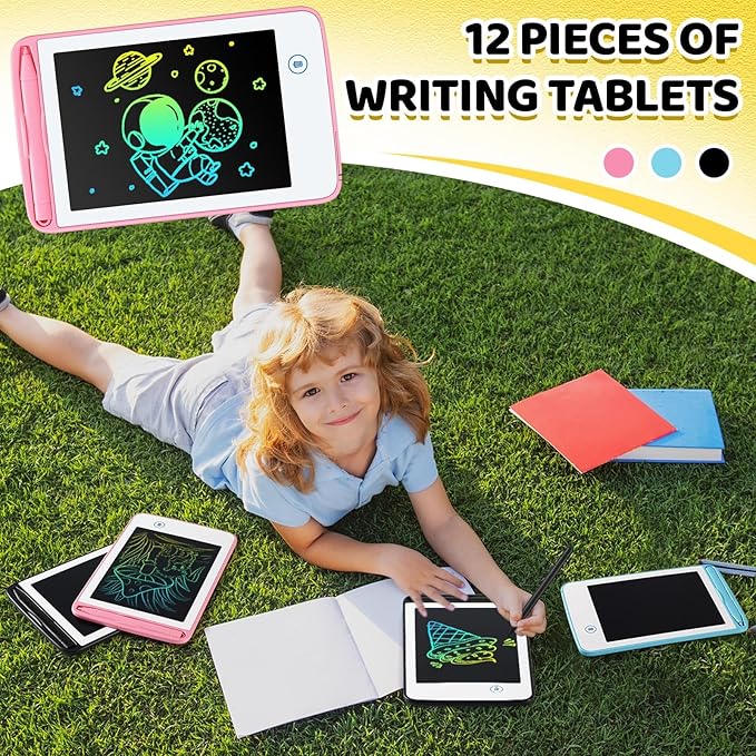 Zhehao 12 Pcs LCD Writing Tablet for Kids Colorful Drawing Doodle Board Drawing Tablet Erasable Reusable Electronic Draw Pad Gift for Boy Girl Xmas Educational Learning(6.5 Inch Screen,Fresh Color)