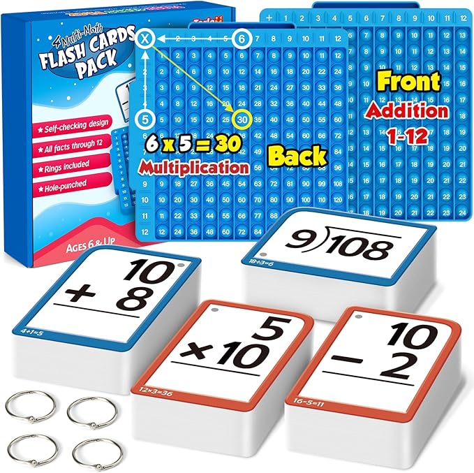Torlam Math Flash Cards + Math Board, Multiplication Flash Card Times Table Chart, Math Manipulatives Division, Addition, Subtraction Games Toys for Kids, 1st, 2nd, 3rd, 4th, 5th, 6th Grade