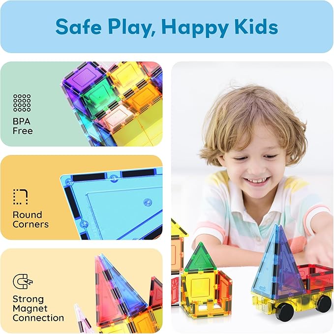 PicassoTiles Magnetic Tiles Toddler Toys Magnetic Building Blocks for Kids 61 Piece STEM Educational Toys for Girls & Boys Ages 3-12 Play for Preschool Learning Stocking Stuffer