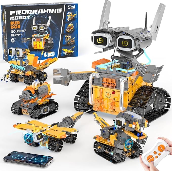 5in1 STEM Robot Building Kits for Kids 6-12, App & Remote Control STEM Dinosaur Tank Robot Building Toys for Kids, 899Pcs DIY Science Building Sets, Erector Sets for Boys Girls Birthday Xmas Gifts