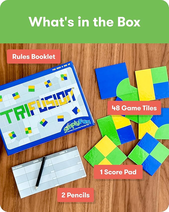 SimplyFun Trifusion – Visual Mapping Strategy Board Game for Kids, 2-4 Players, Ages 8 and Up – Spatial Reasoning, Pattern Recognition & Planning – 30 Min Playtime – STEM Board Game