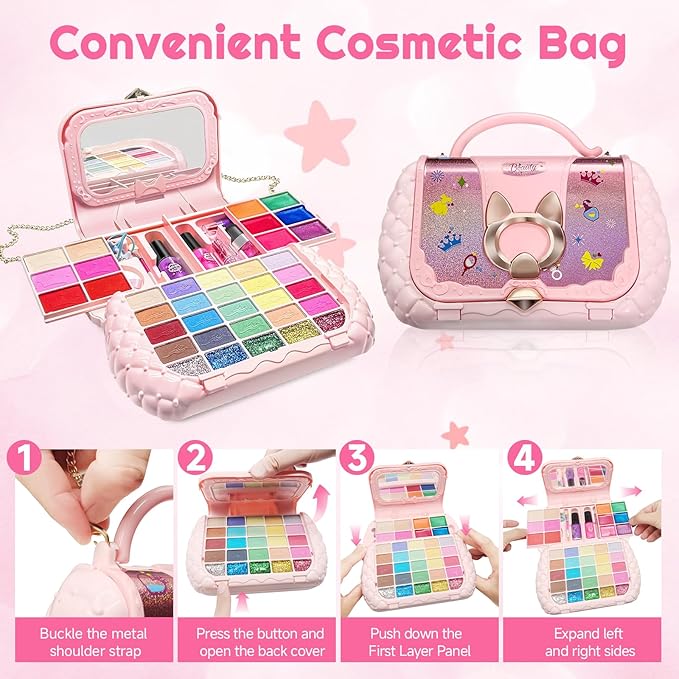 49Pcs Kids Makeup Kit for Girl - Kids Makeup Sets for Girls 5-8, Real Washable Girls Makeup Kit, Little Girl Makeup Set & Princess Toys Christmas Birthday Gift for 3 4 5 6 7 8 9 10 11 12 Year Old