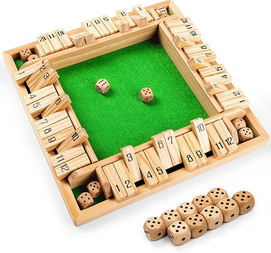 ropoda Shut The Box Game, Upgraded 12 Numbers Wooden Board Games for Adult and Kids, Shut The Box Dice Game -Addition Training, Fun for Family Game Night