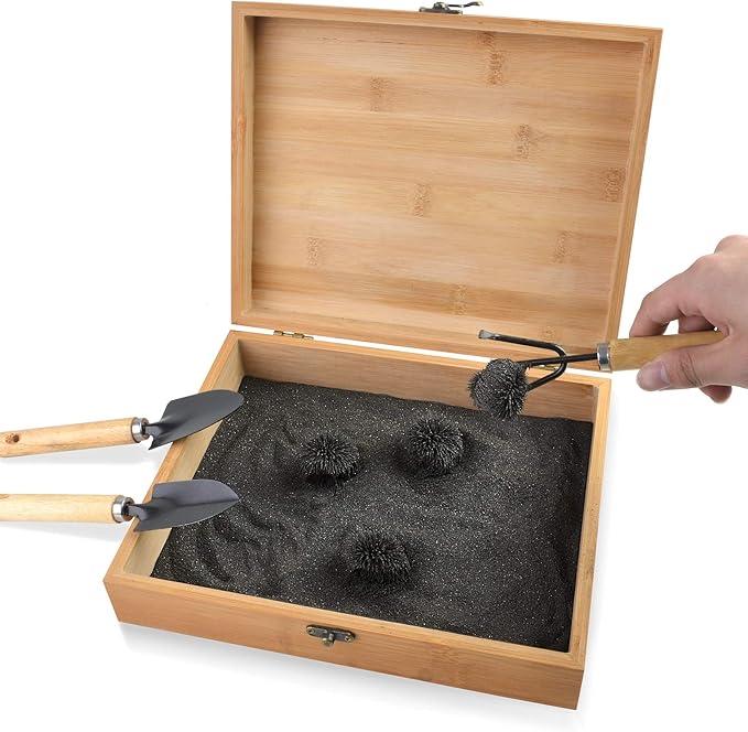SPACECARE Magnetic Zen Sand Garden with 1.5 Lbs Iron Fillings, 4 Magnets and 3 Tools, Wooden Box Toy for Science, Stress Relief, Creativity and Children Education
