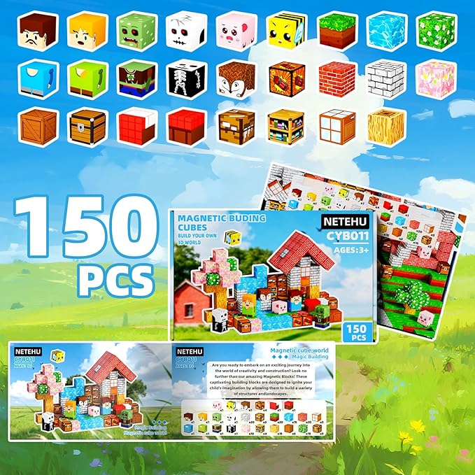 150PCS Magnetic Blocks, Stacking Magnets for Kids, Sensory Toy for Learning Toys, STEM Sensory Travel Magnet Building Toys for Toddlers