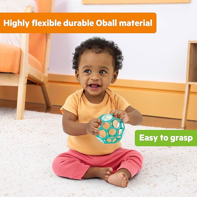 Bright Starts Oball Easy-Grasp Rattle BPA-Free Infant Toy in Teal, Age Newborn and up, 4 Inches