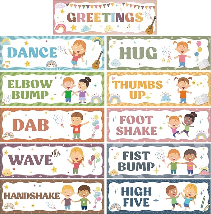 Wehhbtye Boho Classroom Greeting Poster, 9.4'' x 3'' Social Distancing Greetings Poster, Waterproof Greetings Choice Classrooms Rules Posters for Back to School Classroom Decor Teacher Supplies