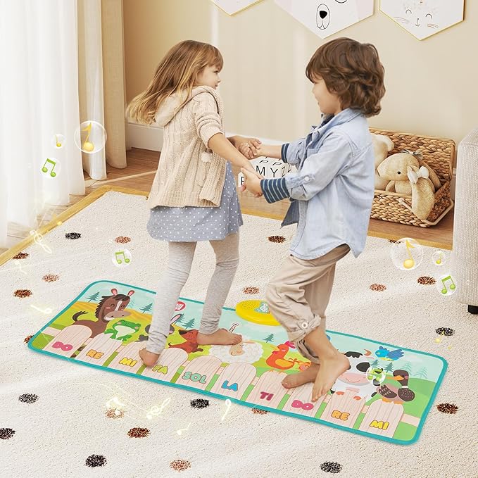 HONEY JOY Musical Piano Mat for Toddlers, Dancing Keyboard Music Carpet, Animal Sounds Blanket Touch Playmat, Early Sensory Educational Learning Toys for 3+ Years Old Baby Girls Boys (10-Key)