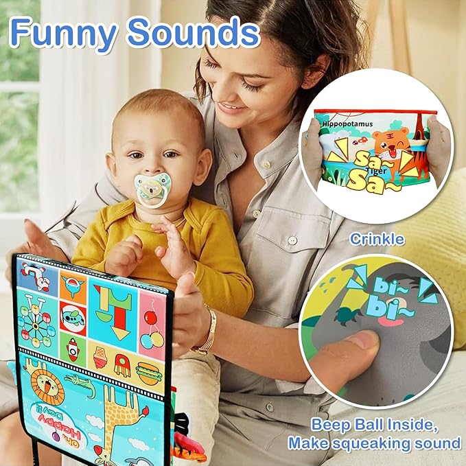 Baby Mirror Toys 0-6 Months - Tummy Time Toys 0-3 3-6 Months with Crinkle Cloth Books, High Contrast Newborn Sensory Toy for Babies 0 3 6 9 12 Months, Infant Toys Montessori for Boys Girls Baby Gifts