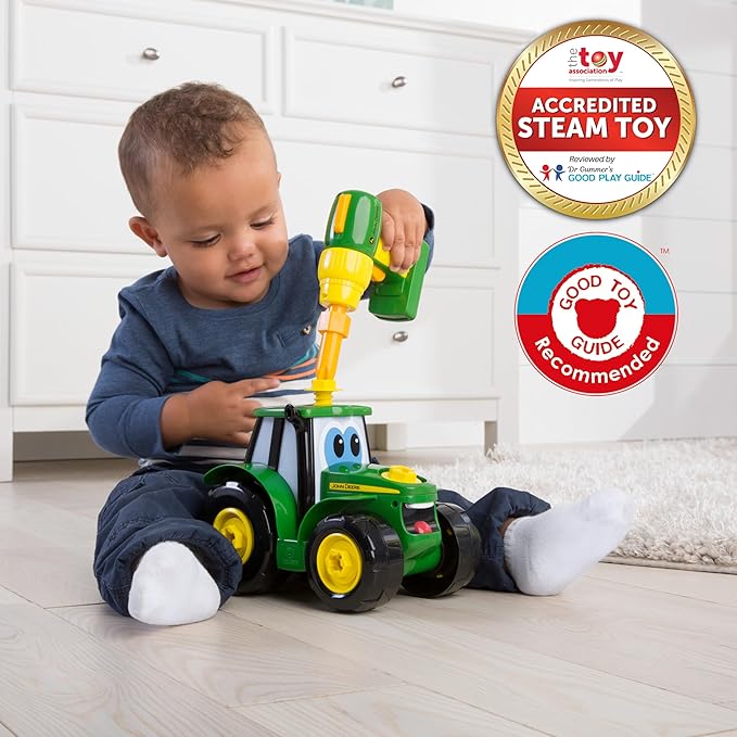 John Deere Tractor Toy and Toy Drill - Toddler STEM Take Apart Toys with 16 Individual Pieces and Kids Tools - Kids Building Toys Ages 3 Years and Up