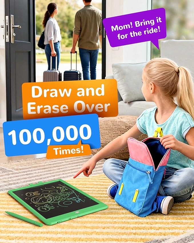 KOKODI LCD Writing Tablet, 10 Inch Colorful Toddler Doodle Board Drawing Tablet, Erasable Reusable Electronic Drawing Pads, Educational and Learning Toy for 3-6 Years Old Boy and Girls(Green)