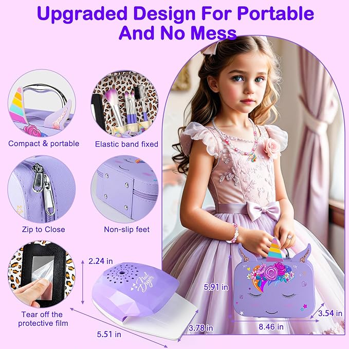 Kids Makeup Kit for Girl - 2 in 1 Kid Washable Makeup Toys & Nail Art Kit with Unicorn Cosmetic Case, Play Makeup for Girls, Real Girl Make up Sets for Christmas Birthday Gifts Toys for 3-12 Year