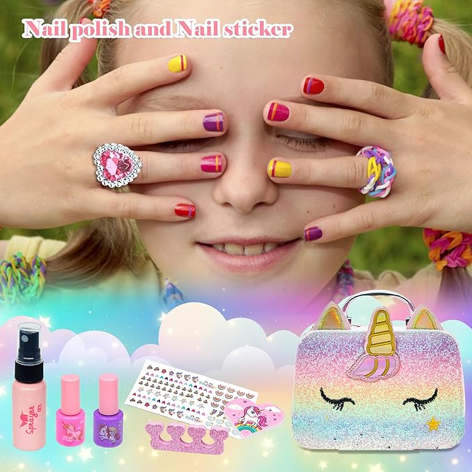 Kids Real Makeup Kit for Girls - 63Pcs Non-Toxic Washable Little Girls Make Up Toys, Princess Cosmetics Set for Toddlers to Tweens