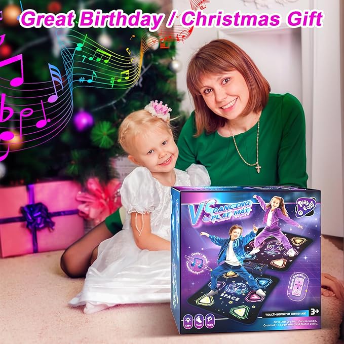 Dance Mat Toys for 3-12 Year Old Girls Boy, 2 Players Dance Mat with Light-up 12 Buttons & 5 Games Mode,Kids Dance Game Toy for Girl, Xmas Birthday Gifts for 3 4 5 6 7 8 9 10+ Year Old Girls Boys