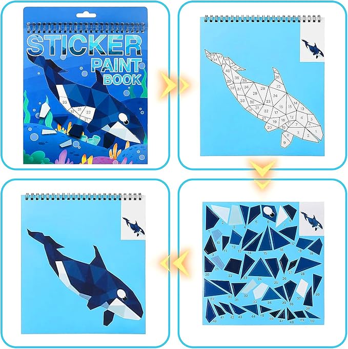 Sticker by Number for Kids Ages 4-8, 8-12 Stickers for Kids Animals Ocean Horse Dinosaurs Sticker Paint Puzzle Activity Books for Kids Girls Boys Birthday Party Favors Travel Toys