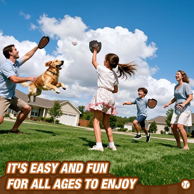 Toss and Catch Ball Set, Outdoor Games for Kids, Beach Yard Camping Toys for Adult & Family, Kids Baseball Glove for 3 4 5 6 7 8+ Year Old Boys & Girls (2 Paddles & 3 Balls)