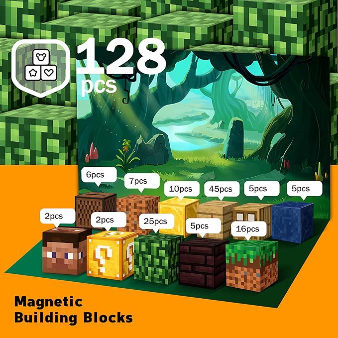 Magnetic Blocks 128PCS - Magnetic Tiles Building Blocks Toddler Toys STEM Sensory Outdoor Toys for 3+ Year Old Boys & Girls, Creative Kids Games Kids