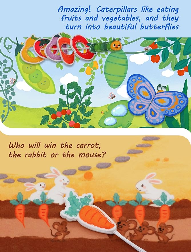 Montessori Toys Busy Book for 1-3, Toddler Busy Board for 1+ Year Old, Boy Birthday Gift Girl Toys Toddler Airplane Travel Toys Educational Learning Activity Books Felt Quiet Book (Farm)