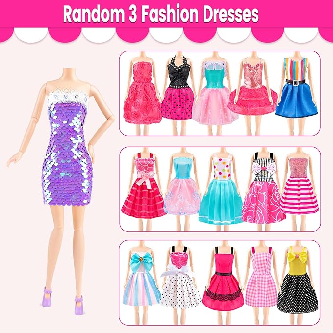 110 Pcs Doll Clothes and Accessories Dress up Toys for Girls with Wedding Dresses, Casual Dresses, Casual Jumpsuit, Swimsuits Bikini, Glasses, Shoes, Hangers, Doll Clothes Toys for Girl Gift