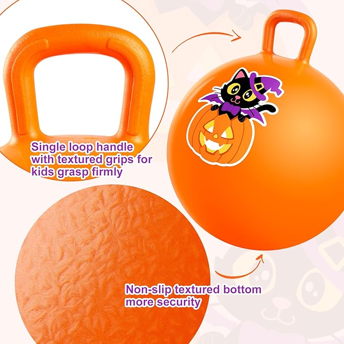 ZOOJOY Hopper Ball for Kids Aged 3-8, 18In Bouncy Balls with Handle, Orange Inflatable Hoppity Hop Ball, Indoor Outdoor Active Jumping Hopping Toys for Boys Girls