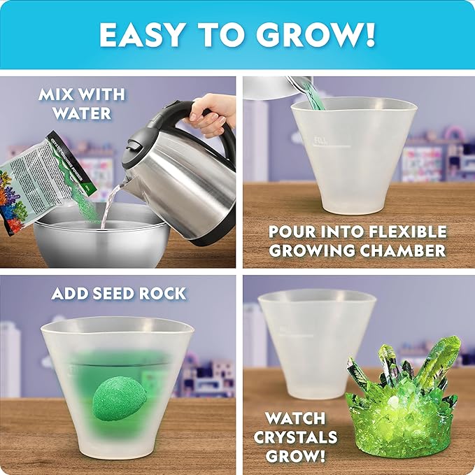 NATIONAL GEOGRAPHIC Mega Crystal Growing Kit for Kids- Grow 8 Crystals with Light-Up Stand, Science Gifts for Kids 8-12, Crystal Making Experiment, Science Kit for Girls and Boys