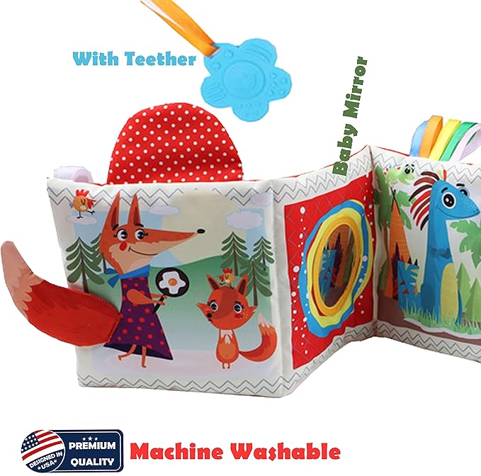 bebe mondo High Contrast Tummy Time Toys, Black and White Crinkle Books for Babies, Baby Books 0-6 Months, Infant Mirror Toy with Teether, Double-Sided Baby Toys for Boys and Girls