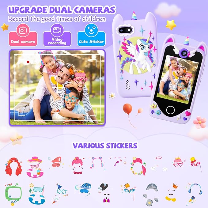 Kids Smart Phone for Girls Gifts - Toddler Christmas Birthday Gift for Age 3 4 5 6 Year Old, Kids Cell Phone Toy with Touchscreen, Dual Cameras, Learning, Kid Mp3 Player, Games with 32 GB Card