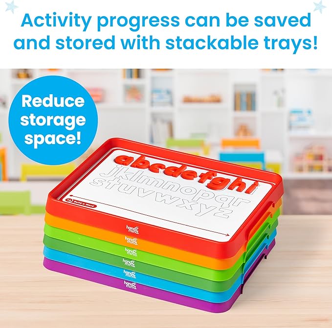 hand2mind Alphabet Word Work Small Group Set, Lowercase Magnetic Letters, Magnetic Letter Trays, Phonics Manipulatives, Phonemic Awareness Activities, Science of Reading Classroom Materials (Set of 6)