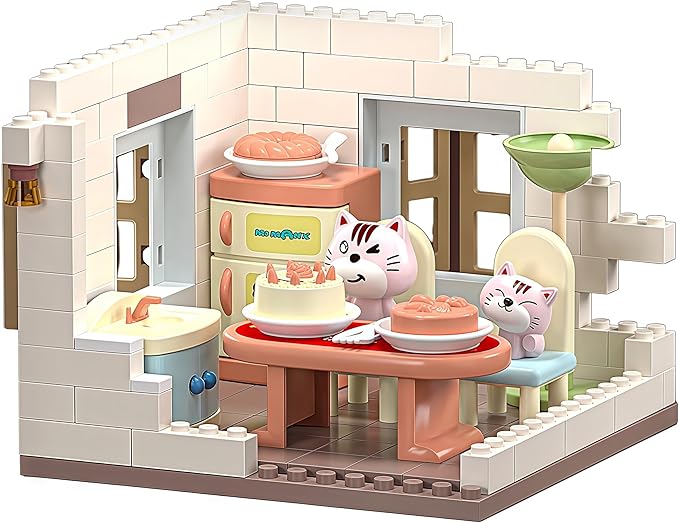 Koko's Cat Town DIY Miniature House Kit,Tiny House Dining Room Building Kits,Purrfect Dollhouse with 259PCS,Gift for Cat Lovers Teens Kids Ages 3+