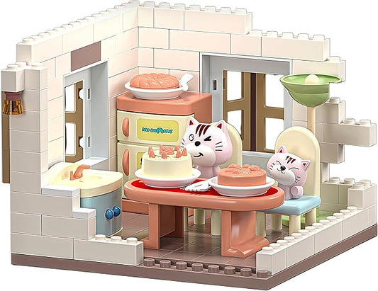 Koko's Cat Town DIY Miniature House Kit,Tiny House Dining Room Building Kits,Purrfect Dollhouse with 259PCS,Gift for Cat Lovers Teens Kids Ages 3+