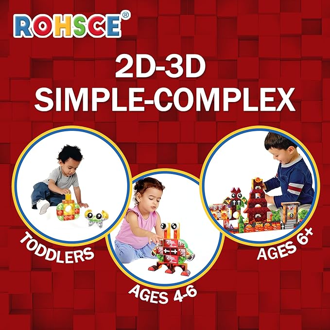 Magnetic Blocks 122PCS - Flame Theme Translucent Shapes, STEM Preschool Construction kit, Safe ABS no-Odor, CPC ASTM Compliant, Travel-Ready Ages 3–12, Ideal Birthday