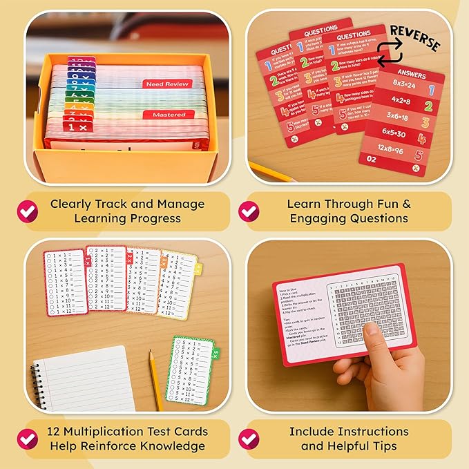 JoyCat 162 Multiplication Flash Cards - All Facts 1-12 Times Tables with Visual Aids Mastered & Review Sorting for Kids 3rd 4th 5th Grade or Homeschool Supplies