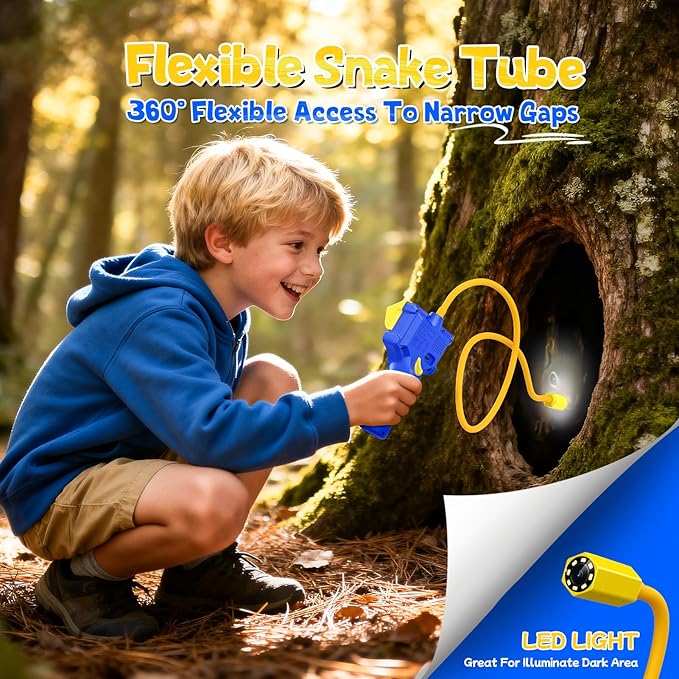 Borescope Snake Camera with Light for Kids Age 3-10, Educational Nature Science Toys Gifts for 3 4 5 6 7 8 9 10 Year Old Boys Girls with Photo & Video Recorder 8G SD Card, Hiking Camping Toys for Boy
