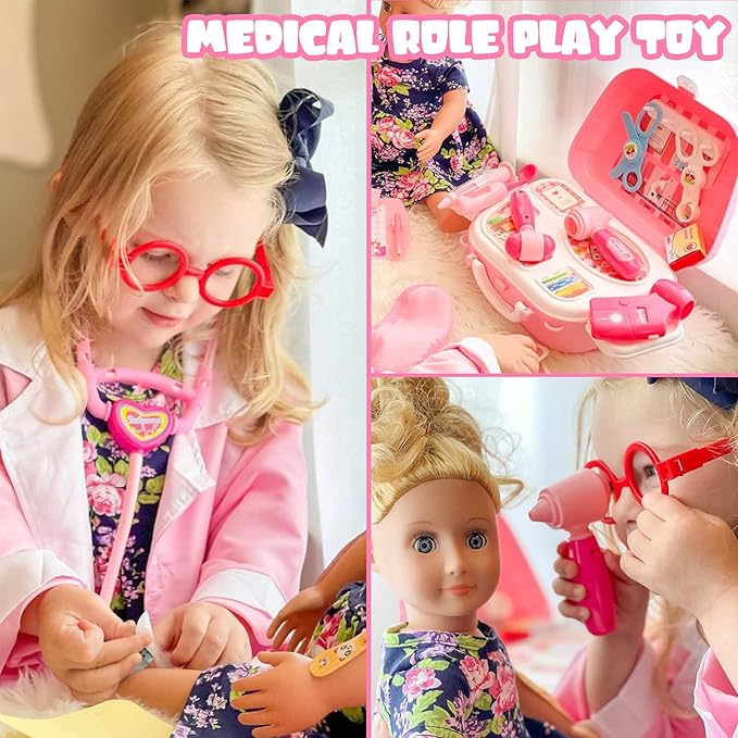 Kids Doctor Kit for Girls, Doctors Set for Toddlers 22 Pieces Doctor Play Gift for Kids Medical Toys Set with Roleplay Doctor Costume Toddlers Ages 2 3 4 5 6 Year Old