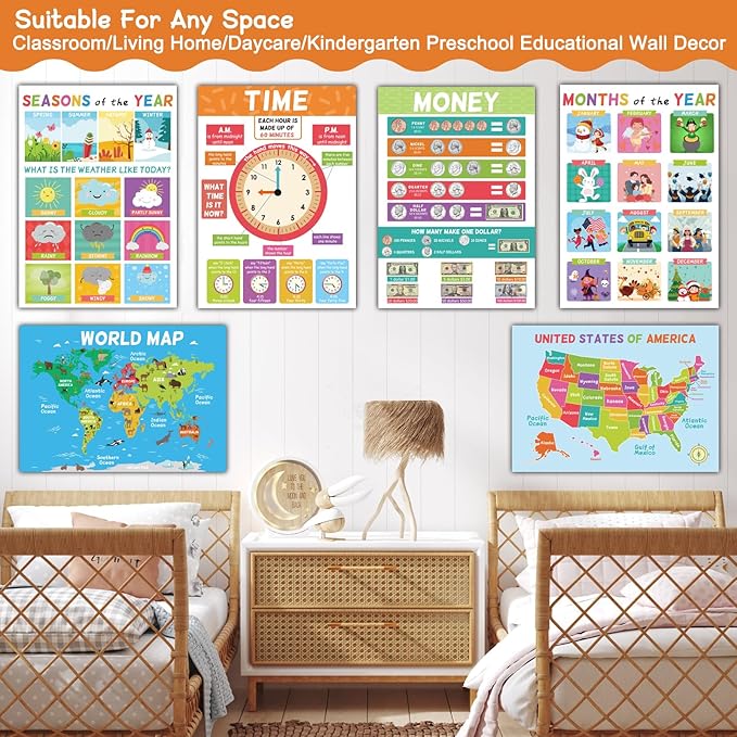 18 Educational Posters for Toddlers 1-3, Learning Posters for Kids Ages 3-5, ABC Poster Alphabet Poster for Preschoolers, Kindergarten Preschool Posters for Wall, Homeschool PreK Classroom Must Haves