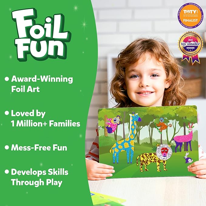 Skillmatics Foil Fun - Animals, No Mess Art for Kids, Travel Toys, Craft Kits, DIY Creative Activity, Christmas Gifts for Boys & Girls Ages 4, 5, 6, 7, 8, 9