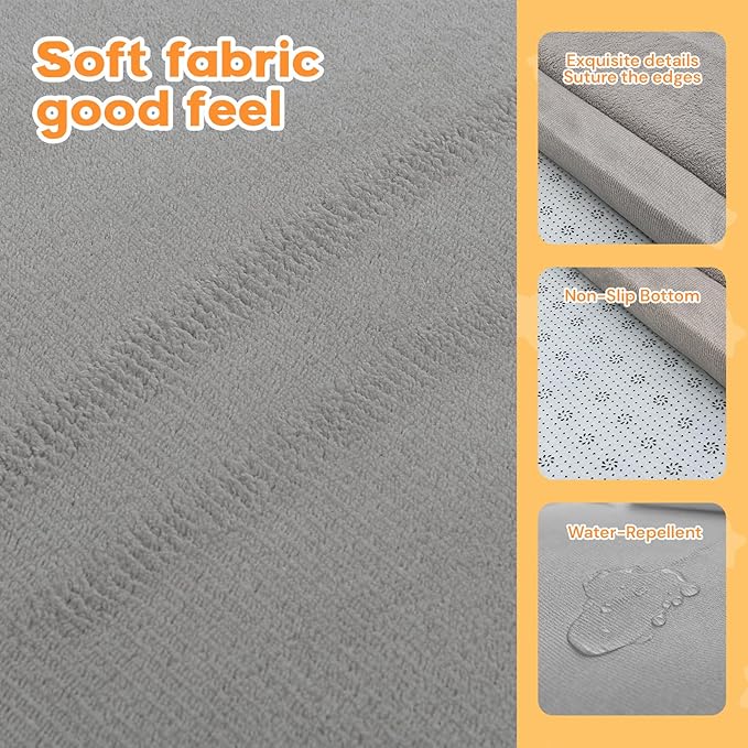 Baby Play Mat for Floor, 71'' x 59'' Thicken Foam Soft Padded Playmat for Tummy Time, Playpen Mat for Toddlers, Water-Repellent Coral Velvet, Non-slip Bottom Safe for Crawling (Light Grey)