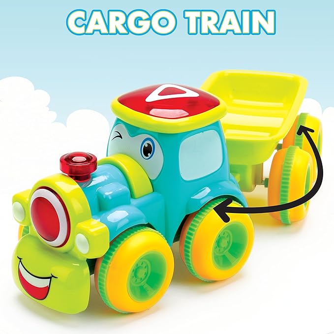 Toys for 3 Year Old Boys – 4 Friction Powered Trucks with Playmat & 16 Accessories – Push & Go Cartoon Construction Vehicle Set for Toddlers