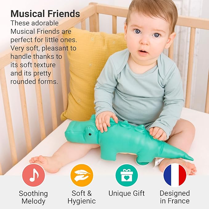 Little Big Friends Musical Baby Toy – Soft Plush Pull-String Cord Classical Toy for Baby & Toddlers | Soothing Stuffed Cuddly Animal Gift | Achille The Crocodile