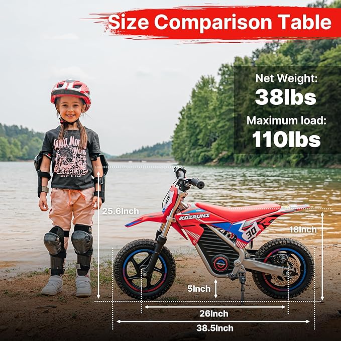 Electric Dirt Bike for Boys Girls Ages 3-8, 250W High Racing Competition Grade Motorcycle, Up to 15.5MPH 3 Speed Settings Balance Bike, 12IN Off-Road Tires & Advanced Shock Absorption, Red