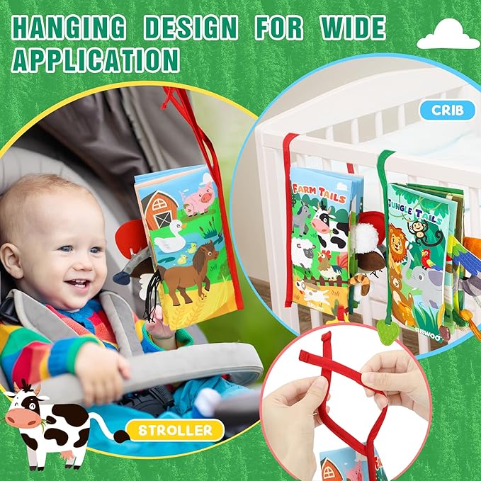 Soft Baby Book - Baby Toy - Newborn Boys Girls Shower Gift - Tummy Time Toy for Infant 0-6 6-12 Months - Touch and Feel Sensory Crinkle Book with Teether for Toddler