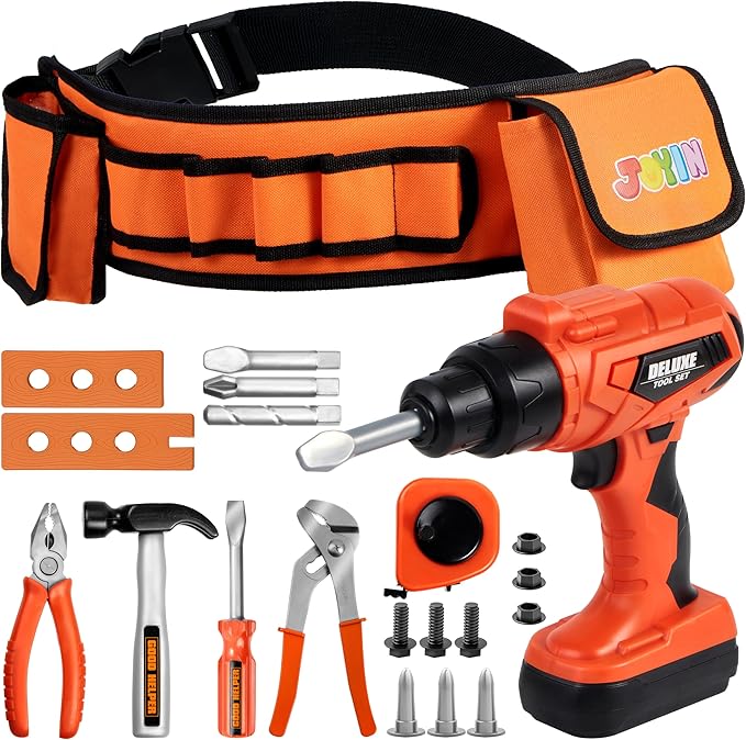 JOYIN 19Pcs Kids Tool Set, Construction Belt & Electronic Drill, Pretend Role Play Toddler Power Toy for Boys Girls Birthday Gifts Outdoor Preschool Ages 3 4 5 6 7 Years Old
