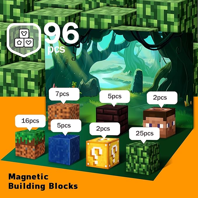 Magnetic Blocks 96PCS - River Scene Construction Cubes, STEM Preschool kit, Safe ABS no-Odor, CPC ASTM Certified, Travel-Ready Ages 3–12, Perfect for Birthday