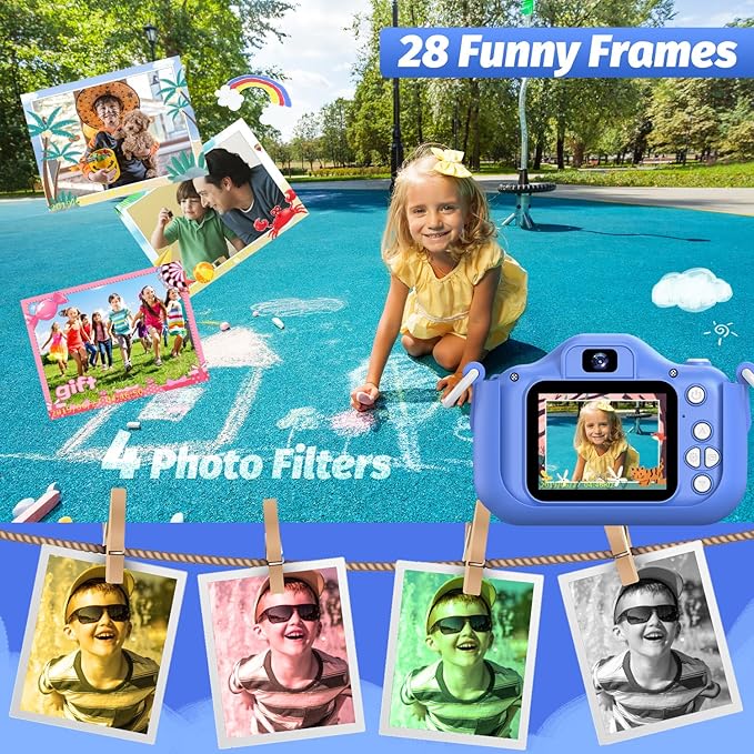 Goopow Kids Selfie Camera Toys for Girls Age 3-9, Digital Video Camera Toy with Protective Cover,Christmas Birthday Festival Gifts for 3-9 Year Old Girls Boys- 32GB SD Card Included