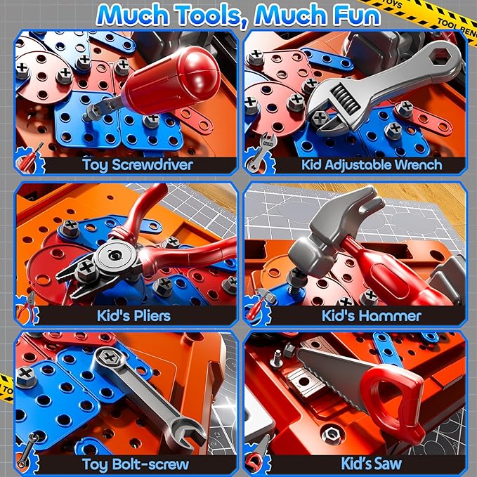 Kids Tool Toy Playset with Electronic Drill Sound for Aged 3 4 5 6 7 8, Workbench Toys for Toddlers 3-5, Pretend Play Tool Box, Construction Mechanic Set, Birthday Gift for Boys Girls Ages 3-8