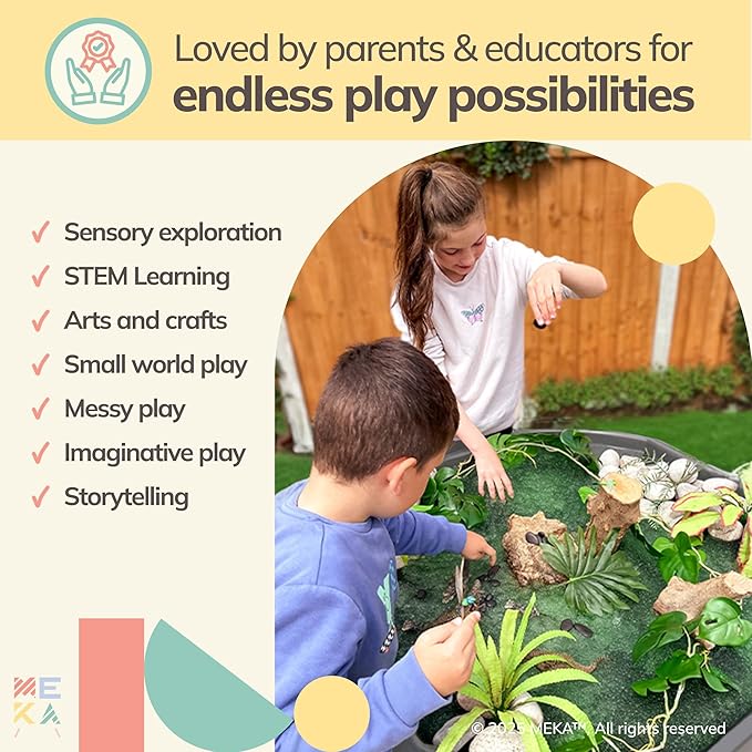 MEKA Large Tuff Tray Set (Grey), Sensory Tray Plus Stand, Sand and Water Table for Toddlers, Outdoor Water Table and Sensory Table, Kids Water Table, Sand Tray, Play Tray, Tuff Tray for Sensory Play