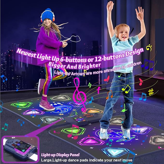 Dance Mat Toys for 3-12 Year Old Girls Boys,Dance Mat for Kids with Light Up 12-Buttons, 2-Player Dance Toy for Toddler with 5 Modes,Birthday Xmas Gifts for 3 4 5 6 7 8 9 10+ Year Old Girls Boys Kids