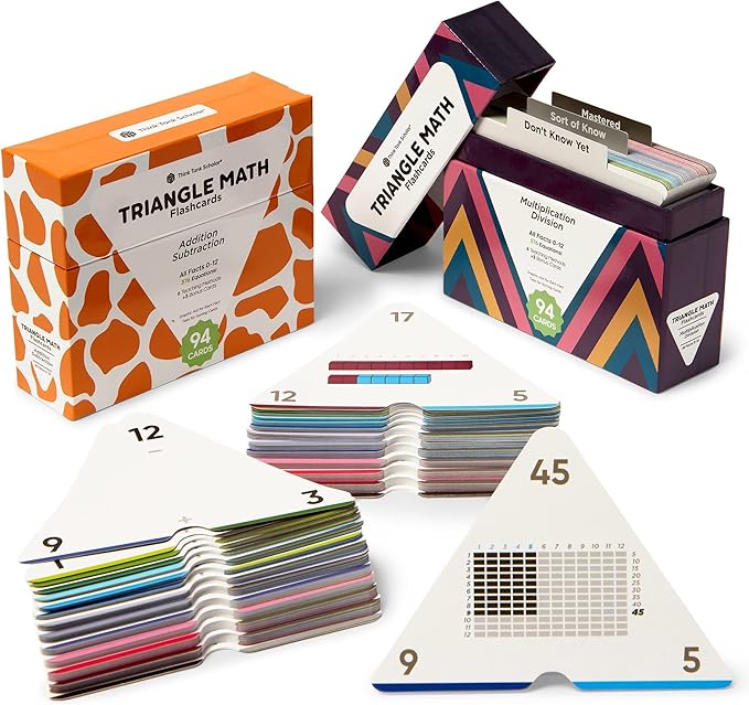 Award-Winning Triangle Math Flash Cards – 752 Facts (Add, Subtract, Multiply & Divide) – Grades K–6 – Visual Aids, Color-Coded, Mastery Sorting System
